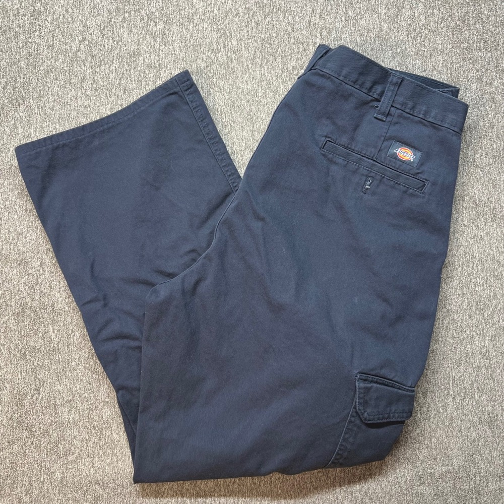 Dickies Mens Navy Blue Cotton Cargo Work‎ Pants 36x32 Straight Leg 23214RDN